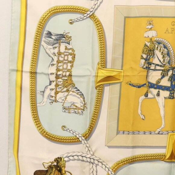 HERMES Carre 90 Scarf ""GRAND APPARAT"" Silk Light Blue Auth - Picture 10 of 14